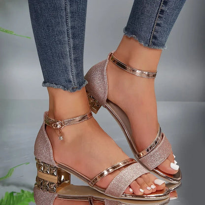Elegant Women's Sandals with Low Heel and Ankle Strap | Ergonomic Design for Comfort and Style