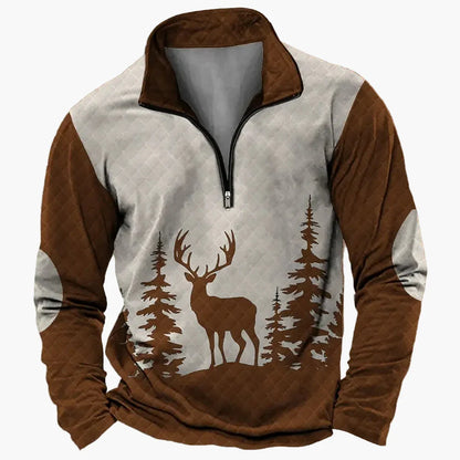 Fabio | Men's Half-Zip Sweater with Deer Pattern - Outdoor Spirit