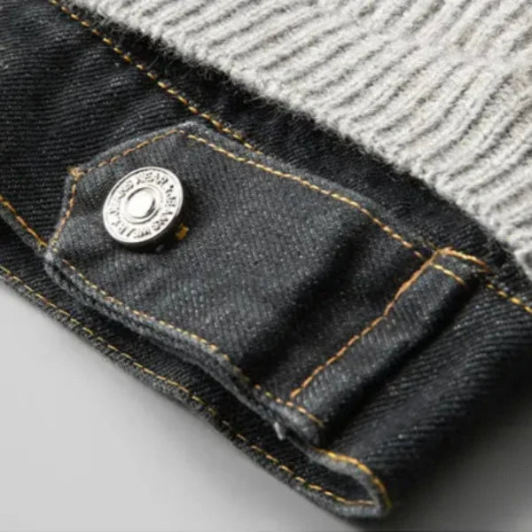 Leonardo | Men's Knit Cardigan Jacket with Denim Lining - Vintage Character