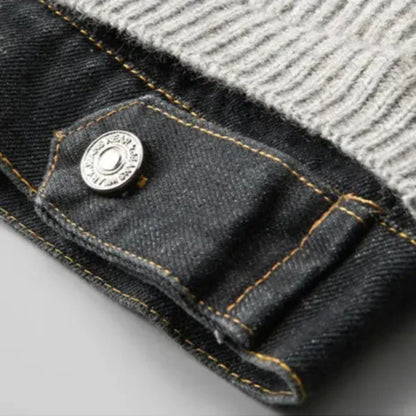 Leonardo | Men's Knit Cardigan Jacket with Denim Lining - Vintage Character