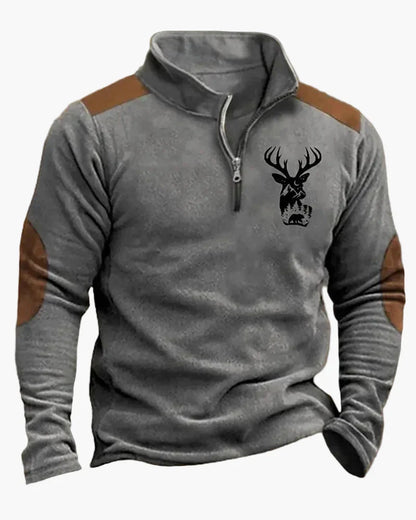 Fabio | Men's Half-Zip Sweater with Deer Pattern - Outdoor Spirit