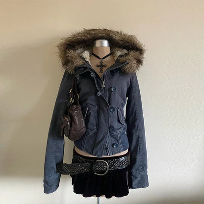 Ersilia | Women's Short Winter Jacket with Faux Fur-Trimmed Hood - Everyday Warmth