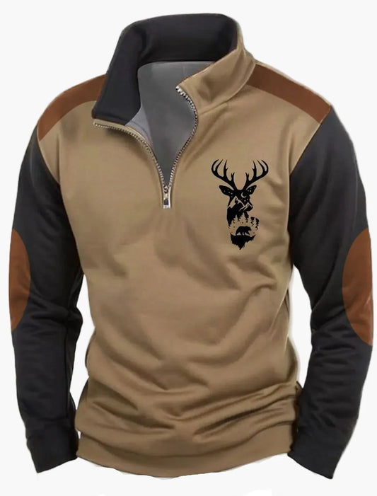 Fabio | Men's Half-Zip Sweater with Deer Pattern - Outdoor Spirit