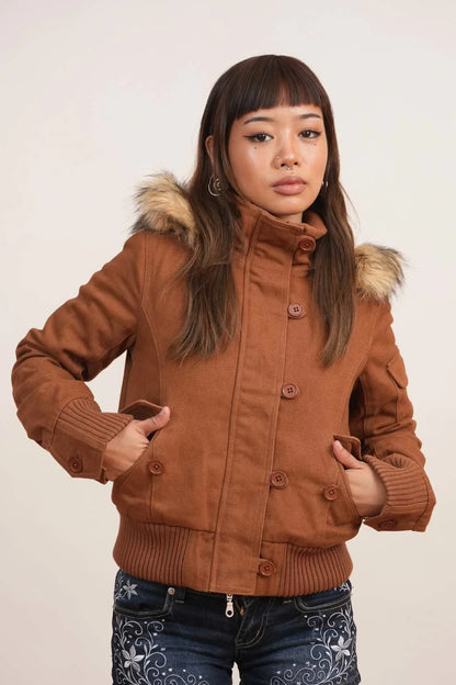 Ersilia | Women's Short Winter Jacket with Faux Fur-Trimmed Hood - Everyday Warmth