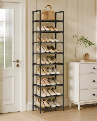 Étagère à chaussures gain de place en métal avec 10 niveaux pour une capacité de rangement maximale