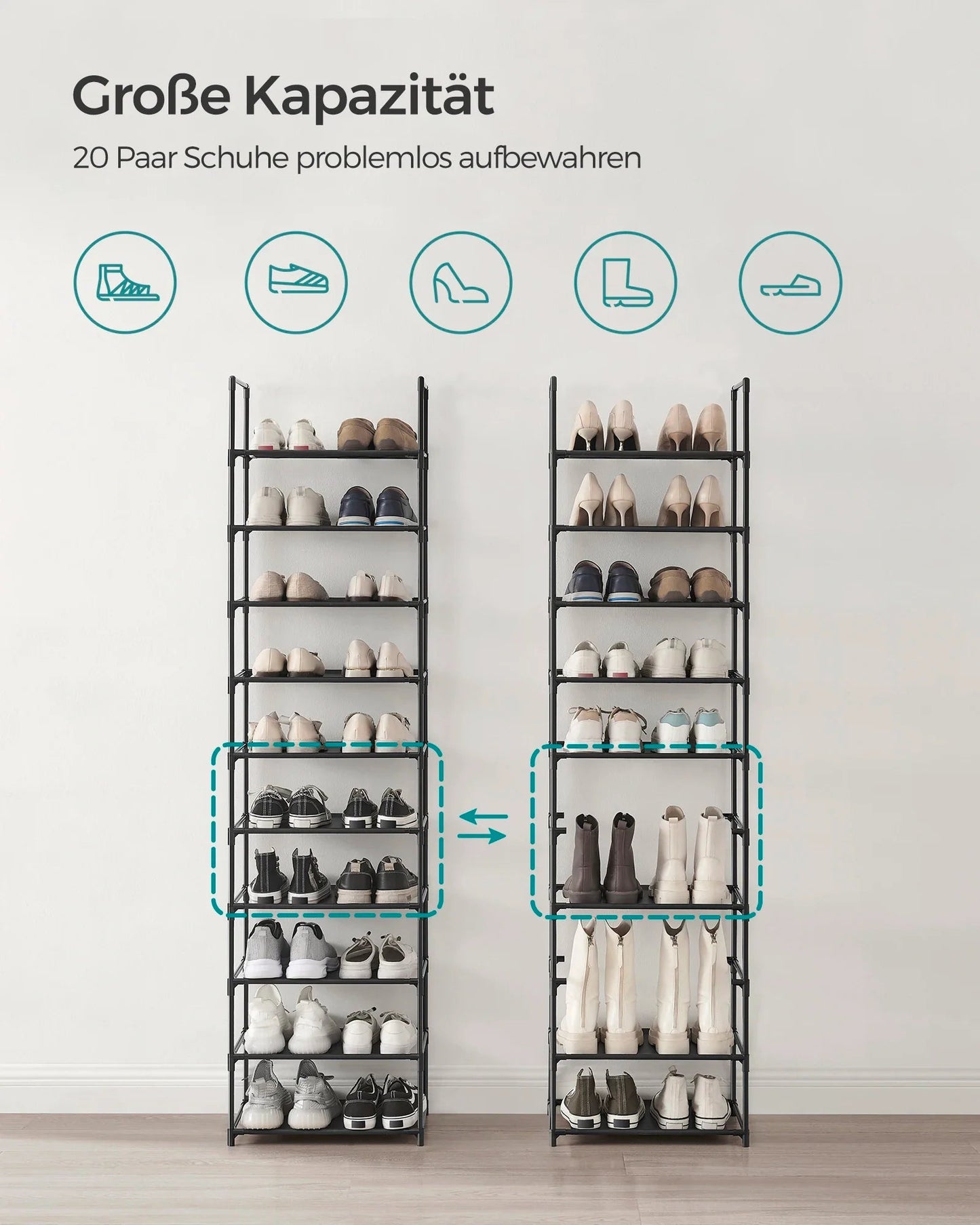 Space-Saving Metal Shoe Rack with 10 Shelves for Maximum Storage Capacity
