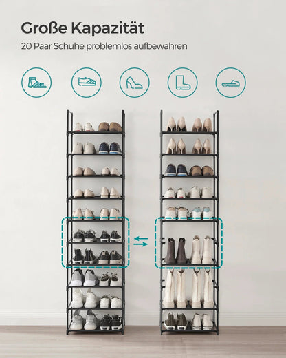Space-Saving Metal Shoe Rack with 10 Shelves for Maximum Storage Capacity