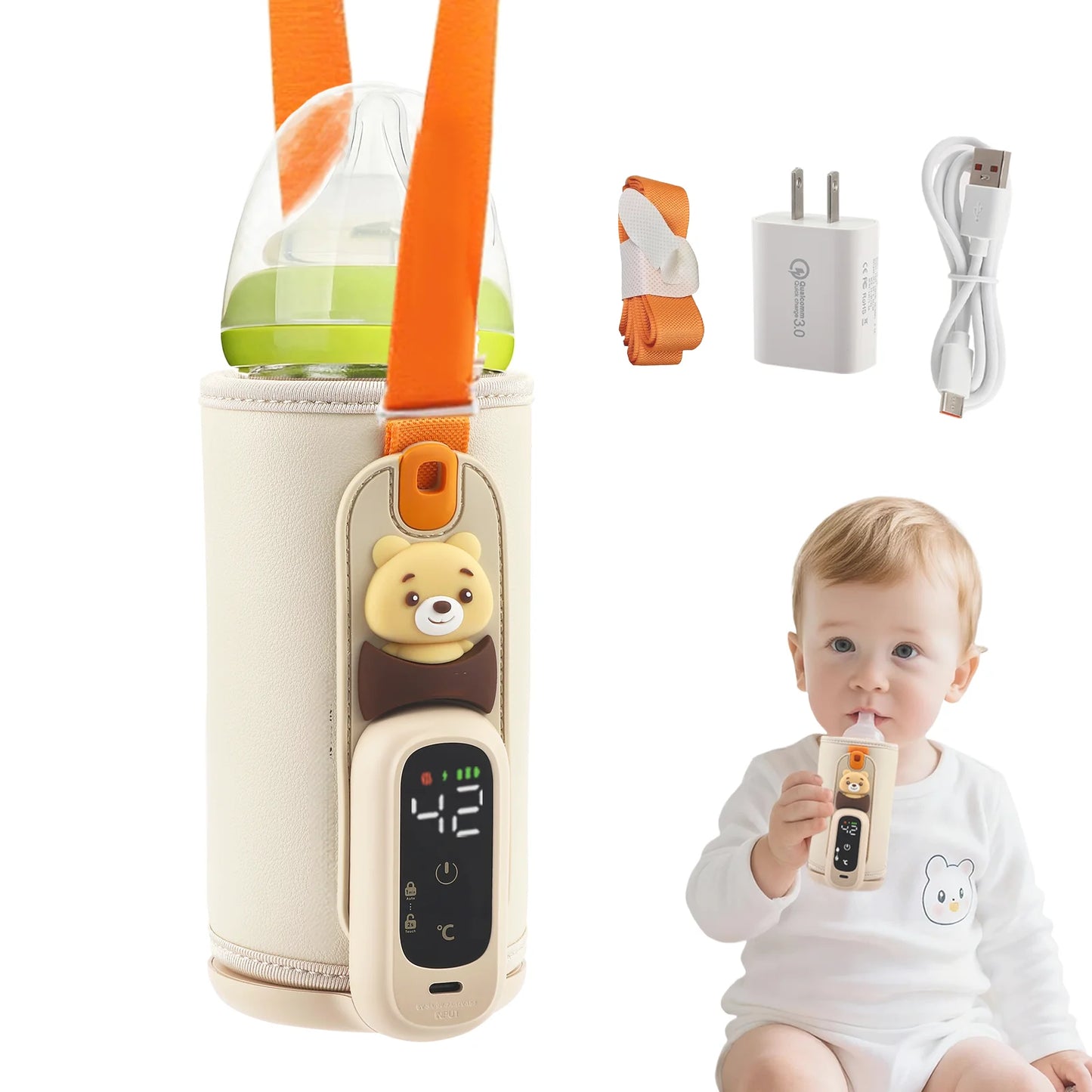 Scaldabiberon Portatile con Controllo Temperatura 38-50°C | Design Compatto per Viaggi e Uso Quotidiano 0