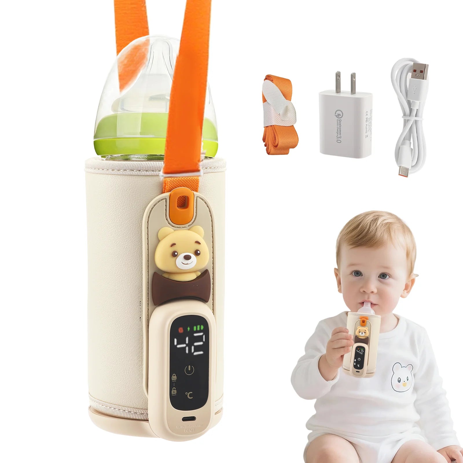 Scaldabiberon Portatile con Controllo Temperatura 38-50°C | Design Compatto per Viaggi e Uso Quotidiano 0