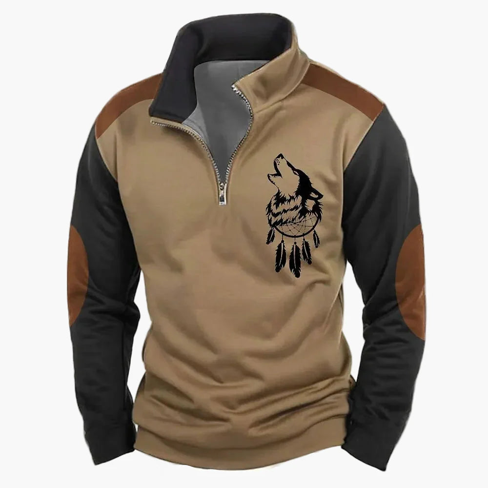 Fabio | Men's Half-Zip Sweater with Deer Pattern - Outdoor Spirit