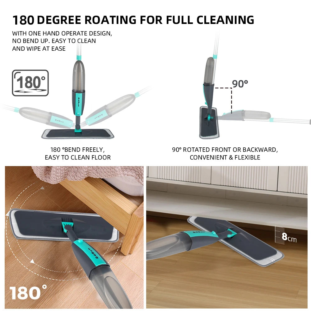 Scopa a Spruzzo Piatto con Microfibra e Rotazione 360° | Pulizia Facile per Pavimenti Domestici 1