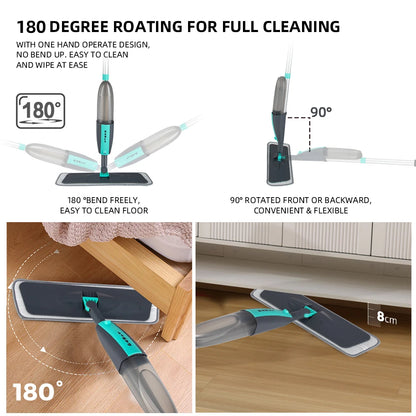 Scopa a Spruzzo Piatto con Microfibra e Rotazione 360° | Pulizia Facile per Pavimenti Domestici 1
