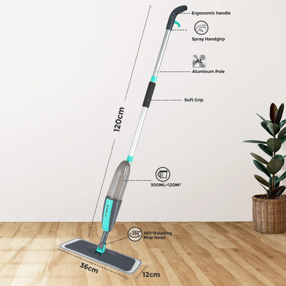 Scopa a Spruzzo Piatto con Microfibra e Rotazione 360° | Pulizia Facile per Pavimenti Domestici 2