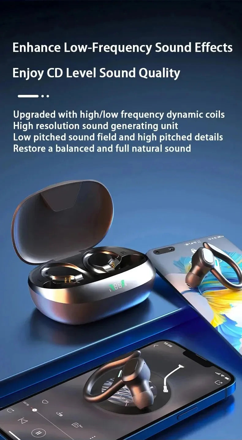 Auricolari Sportivi Wireless | HiFi Stereo con Design Impermeabile e Gancio per Orecchio | Perfetti per Allenamenti e Attività Outdoor