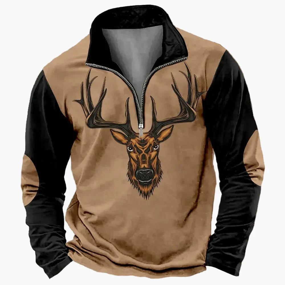 Fabio | Men's Half-Zip Sweater with Deer Pattern - Outdoor Spirit