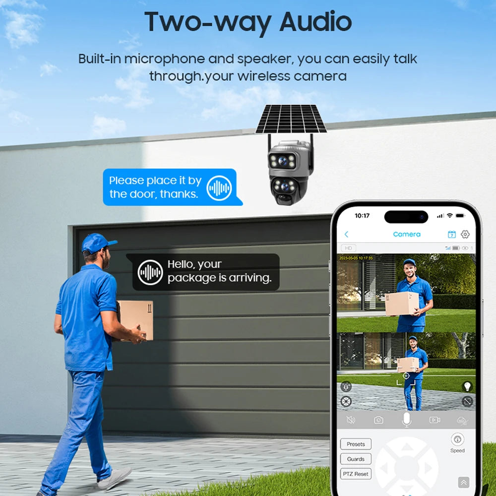 Telecamera di Sicurezza 4K Wireless con Zoom 10x e Rilevamento Intelligente | Videosorveglianza Esterna per Controllo Completo
