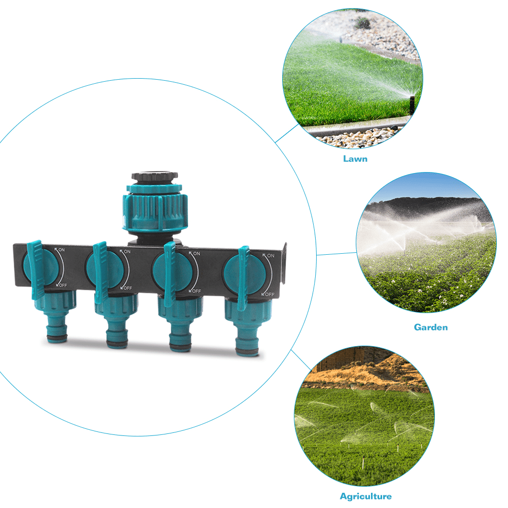 4-Way Garden Hose Splitter with Separate Control - Flexible Irrigation for Gardens and Flower Beds