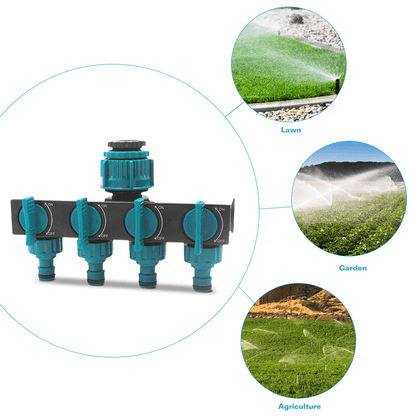 4-Way Garden Hose Splitter with Separate Control - Flexible Irrigation for Gardens and Flower Beds