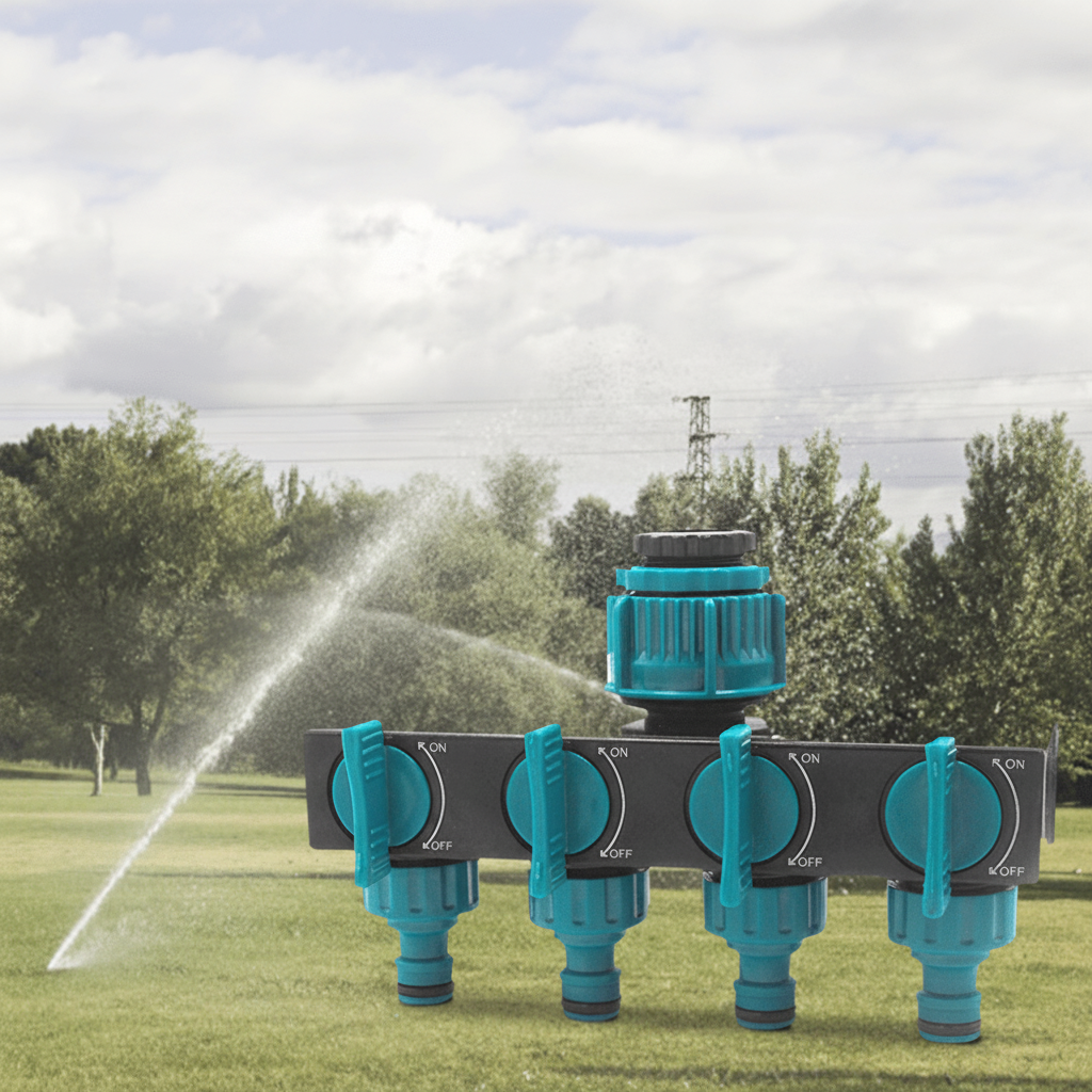 4-Way Garden Hose Splitter with Separate Control - Flexible Irrigation for Gardens and Flower Beds