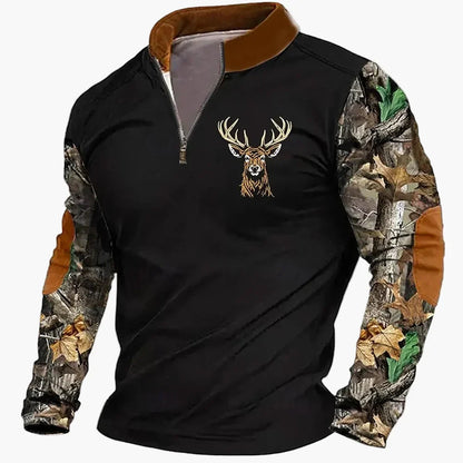 Fabio | Men's Half-Zip Sweater with Deer Pattern - Outdoor Spirit
