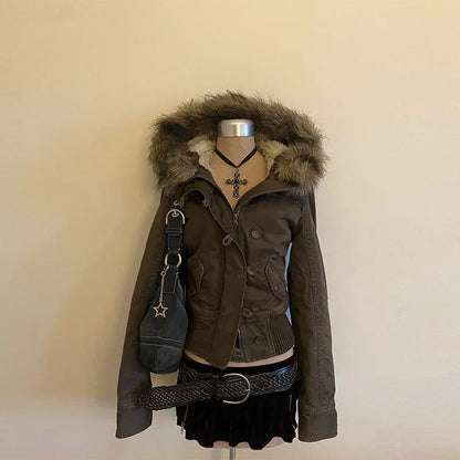 Ersilia | Women's Short Winter Jacket with Faux Fur-Trimmed Hood - Everyday Warmth