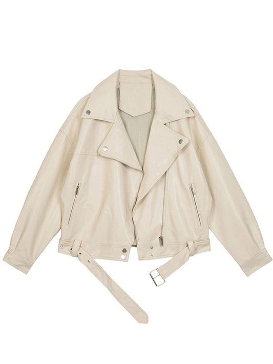 Annunziata | Oversize-Damen-Bikerjacke mit asymmetrischem Reißverschluss und Gürtel - Lässiger urbaner Look