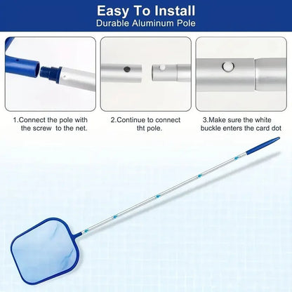 Complete Pool Cleaning Set with Sturdy Aluminum Pole | Efficient Maintenance for Clean and Clear Water