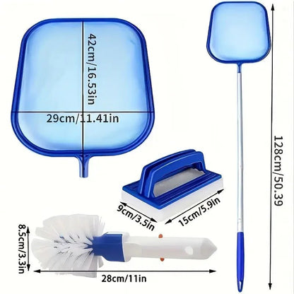 Complete Pool Cleaning Set with Sturdy Aluminum Pole | Efficient Maintenance for Clean and Clear Water