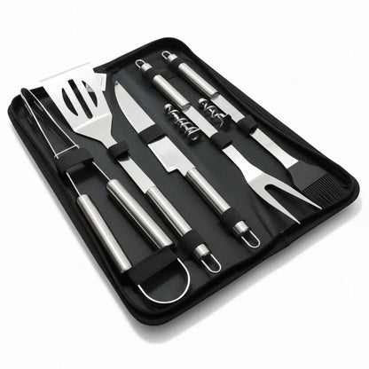Stainless Steel Barbecue Tool Set with Bag | Complete Utensils for Garden Grilling and Camping
