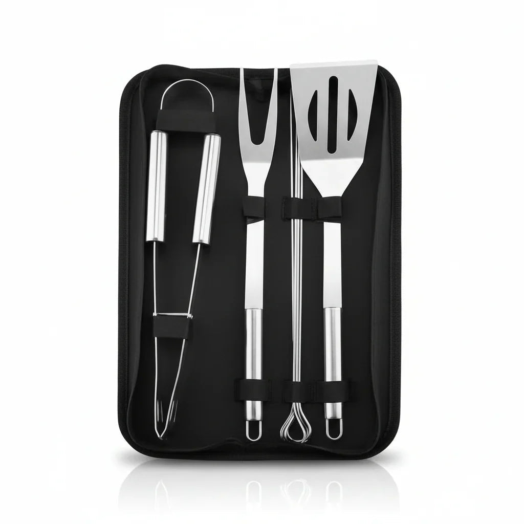 Stainless Steel Barbecue Tool Set with Bag | Complete Utensils for Garden Grilling and Camping