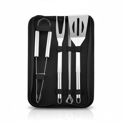 Stainless Steel Barbecue Tool Set with Bag | Complete Utensils for Garden Grilling and Camping