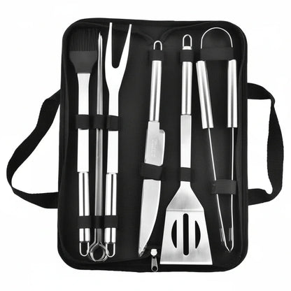 Stainless Steel Barbecue Tool Set with Bag | Complete Utensils for Garden Grilling and Camping