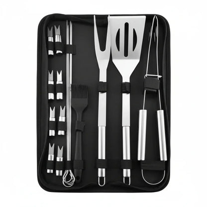 Stainless Steel Barbecue Tool Set with Bag | Complete Utensils for Garden Grilling and Camping