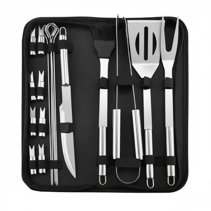 Stainless Steel Barbecue Tool Set with Bag | Complete Utensils for Garden Grilling and Camping