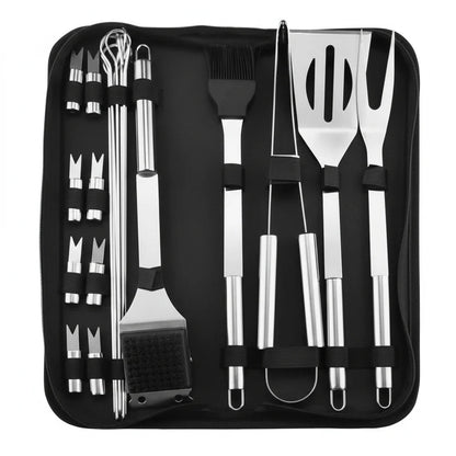 Stainless Steel Barbecue Tool Set with Bag | Complete Utensils for Garden Grilling and Camping