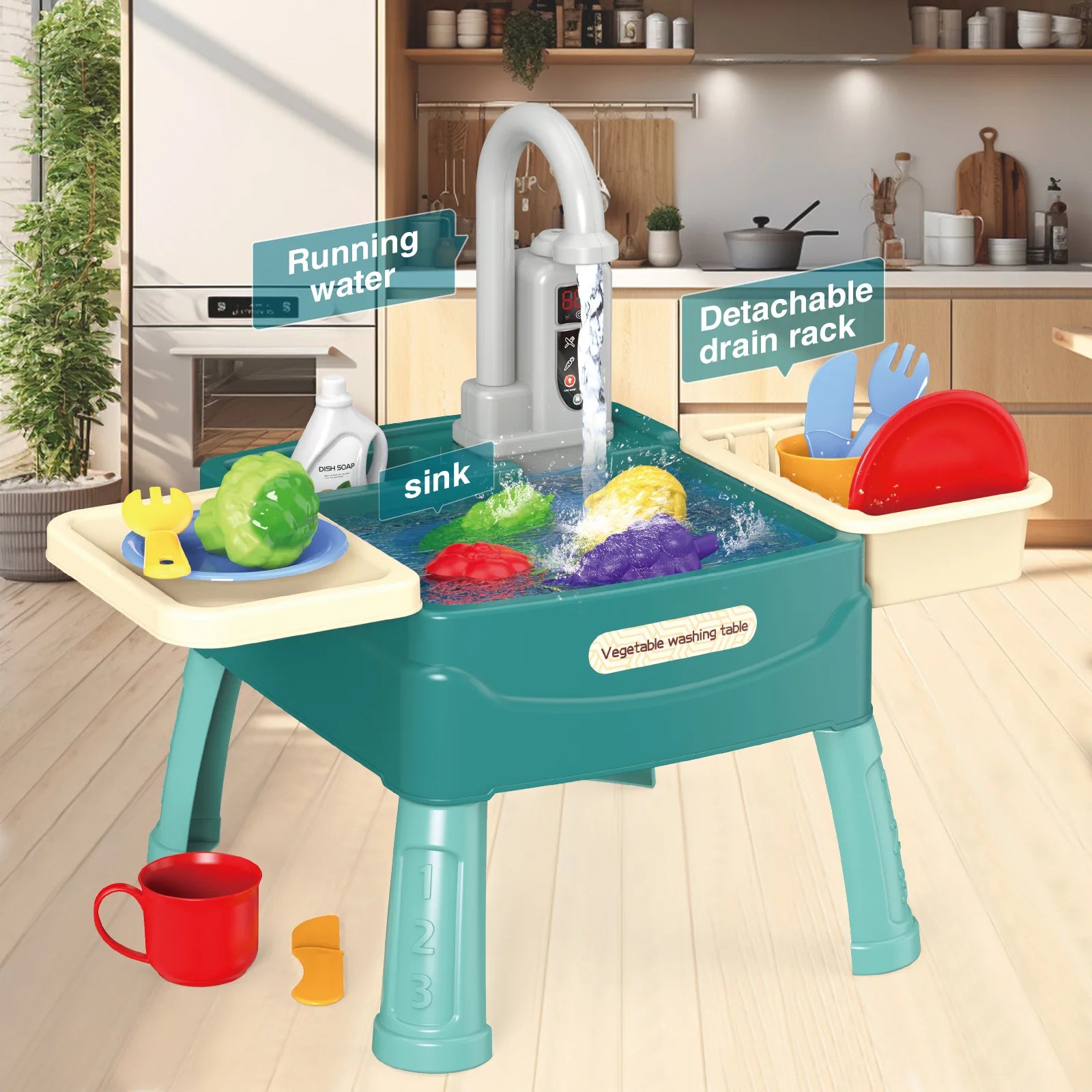 Set di Lavello da Cucina per Bambini con Acqua Corrente | Gioco di Ruolo Colorato per Sviluppo Creativo e Divertimento 3