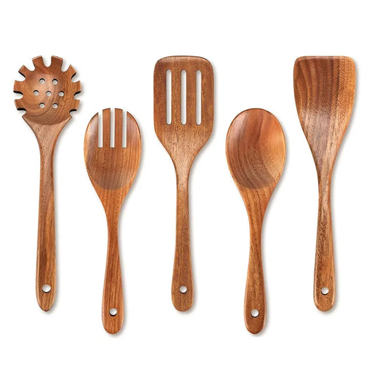 Set di Utensili da Cucina in Legno di Acacia | Ergonomici e Non Tossici per una Cottura Sicura e Facile 0