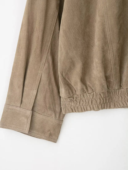 Federica | Women's Suede-Effect Bomber Jacket with Pockets - Autumn Warmth