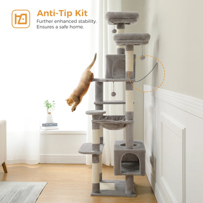 Tiragraffi per Gatti Grandi | Torre Robusta in Sisal con Amaca Spaziosa, Cuccia e Trespoli | Multi-livello per Gatti Adulti e di Grossa Taglia