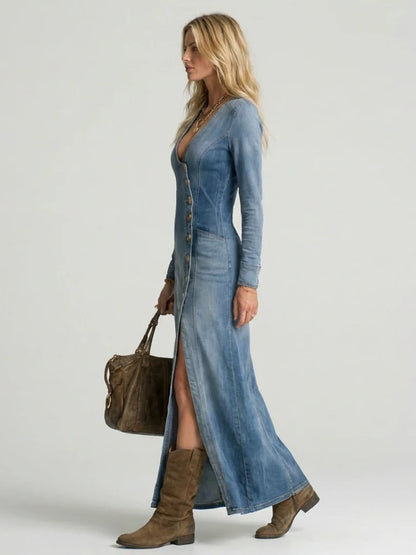 Sienna | Elegante Abito Lungo in Denim con Bottoni 1