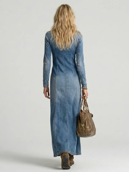 Sienna | Elegante Abito Lungo in Denim con Bottoni 2