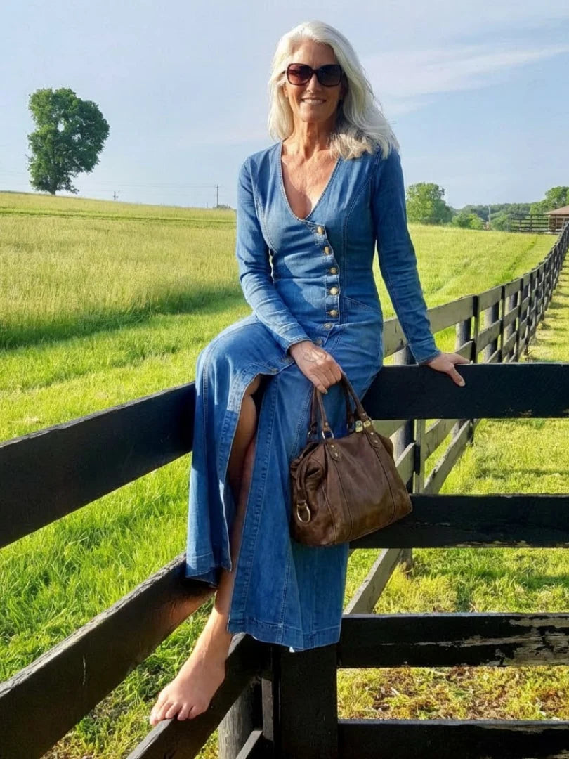 Sienna | Elegante Abito Lungo in Denim con Bottoni 8