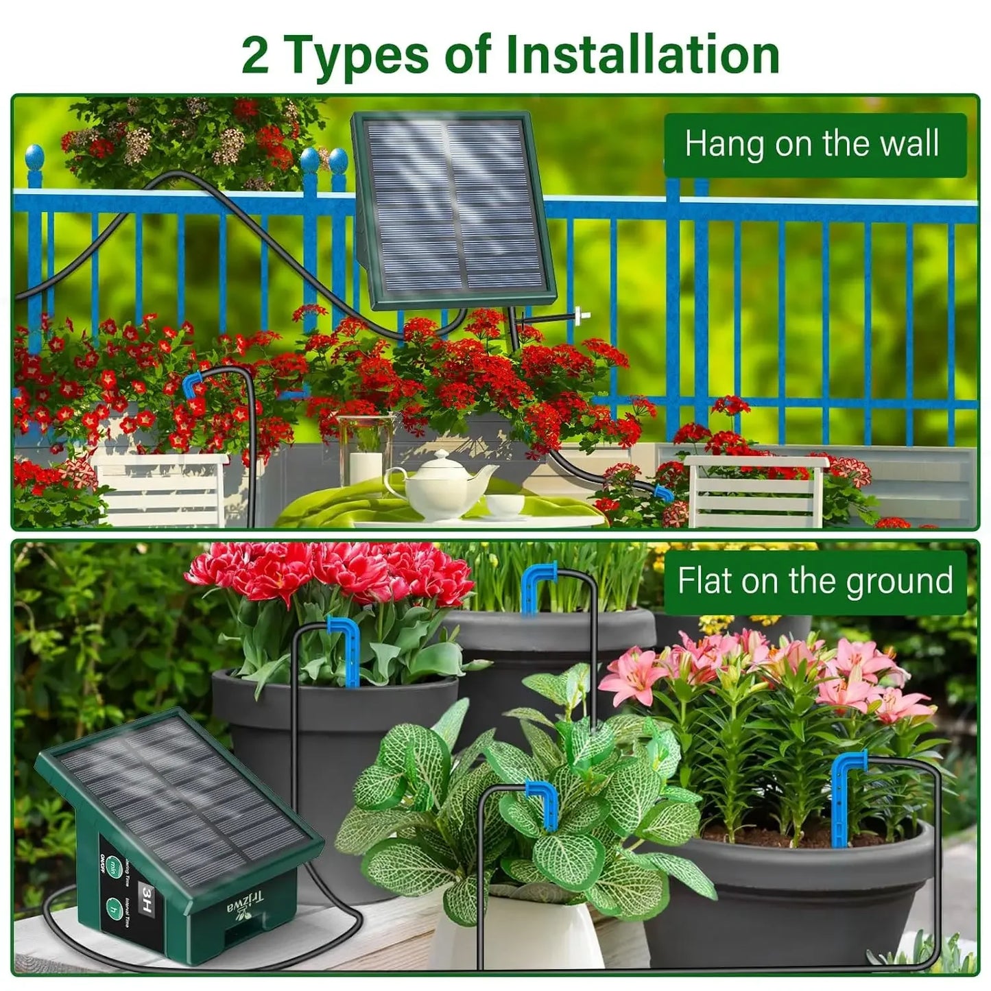 Solar Drip Irrigation System with LED Timer | Optimized for Water Saving and Ease of Use for Gardens and Balconies
