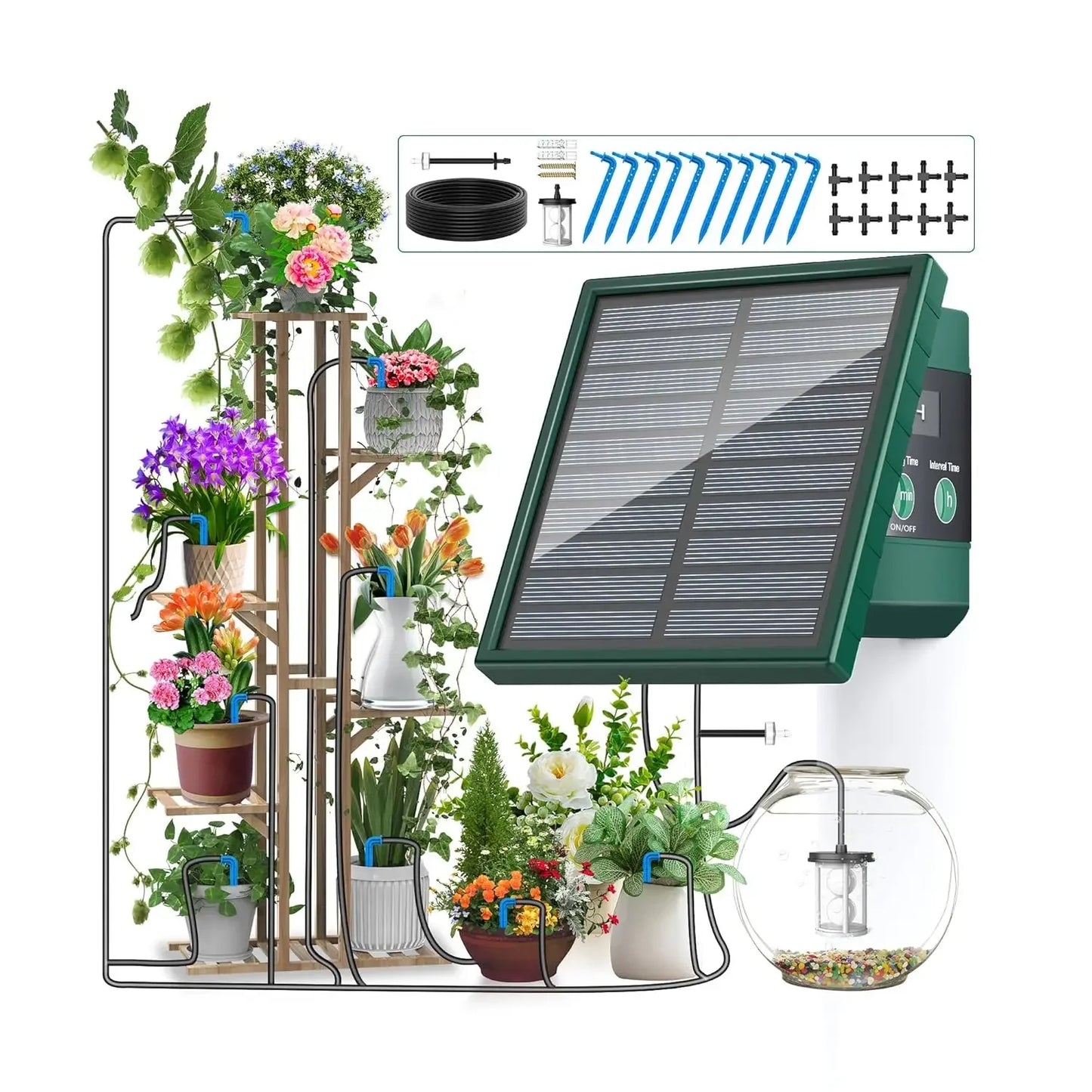 Solar Drip Irrigation System with LED Timer | Optimized for Water Saving and Ease of Use for Gardens and Balconies