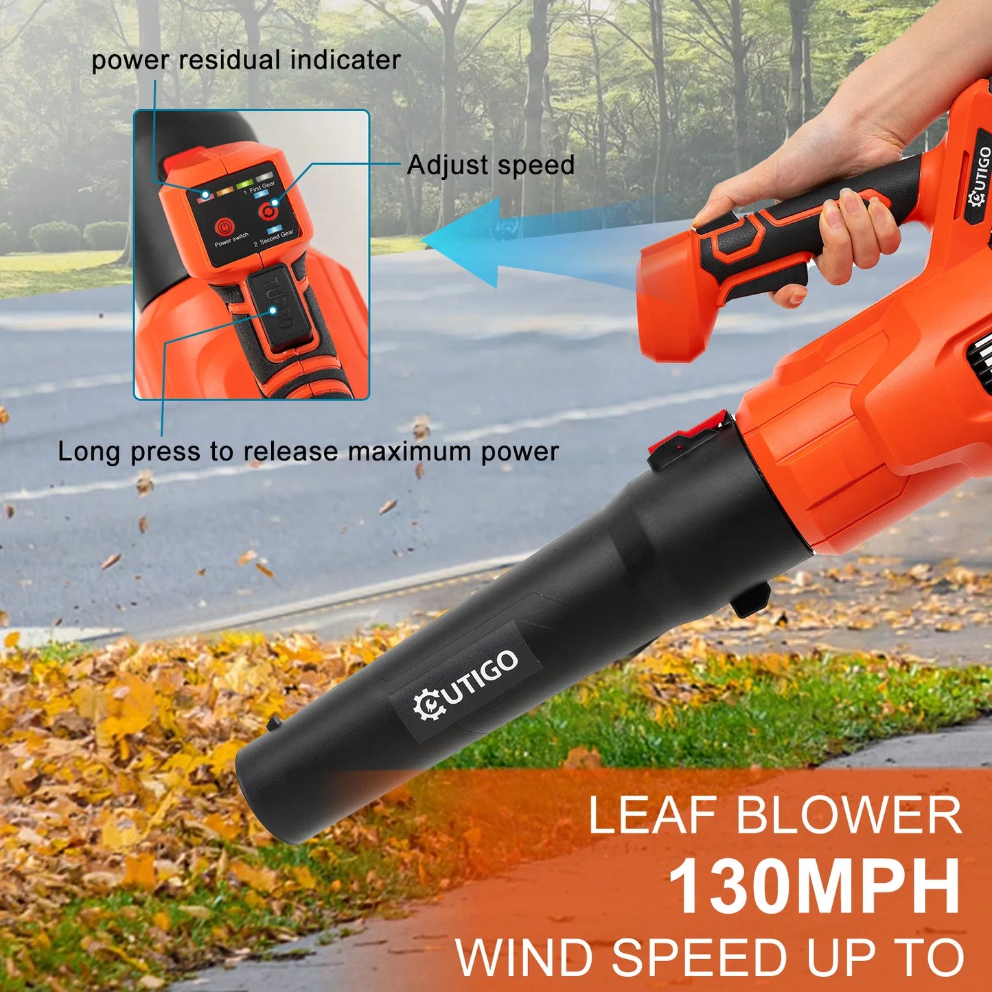Soffiatore Elettrico per Foglie Senza Fili con Potente Motore Turbo | 2 Velocità Regolabili per Pulizia Efficace di Giardini e Patios 4