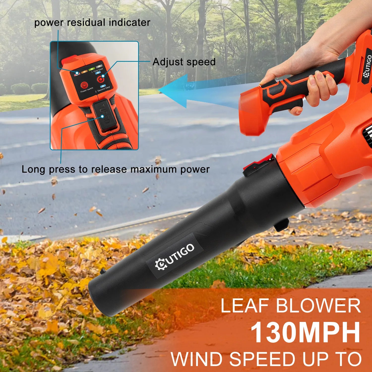 Soffiatore Elettrico per Foglie Senza Fili con Potente Motore Turbo | 2 Velocità Regolabili per Pulizia Efficace di Giardini e Patios 4