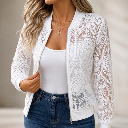 Sofia | Elegant Giacca Bomber in Pizzo Floreale Trasparente 1