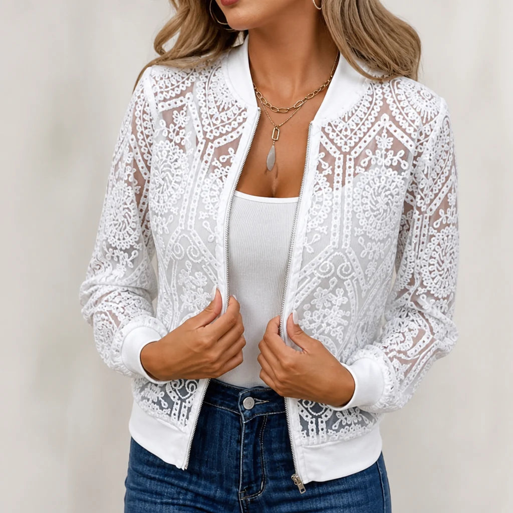 Sofia | Elegant Giacca Bomber in Pizzo Floreale Trasparente 2