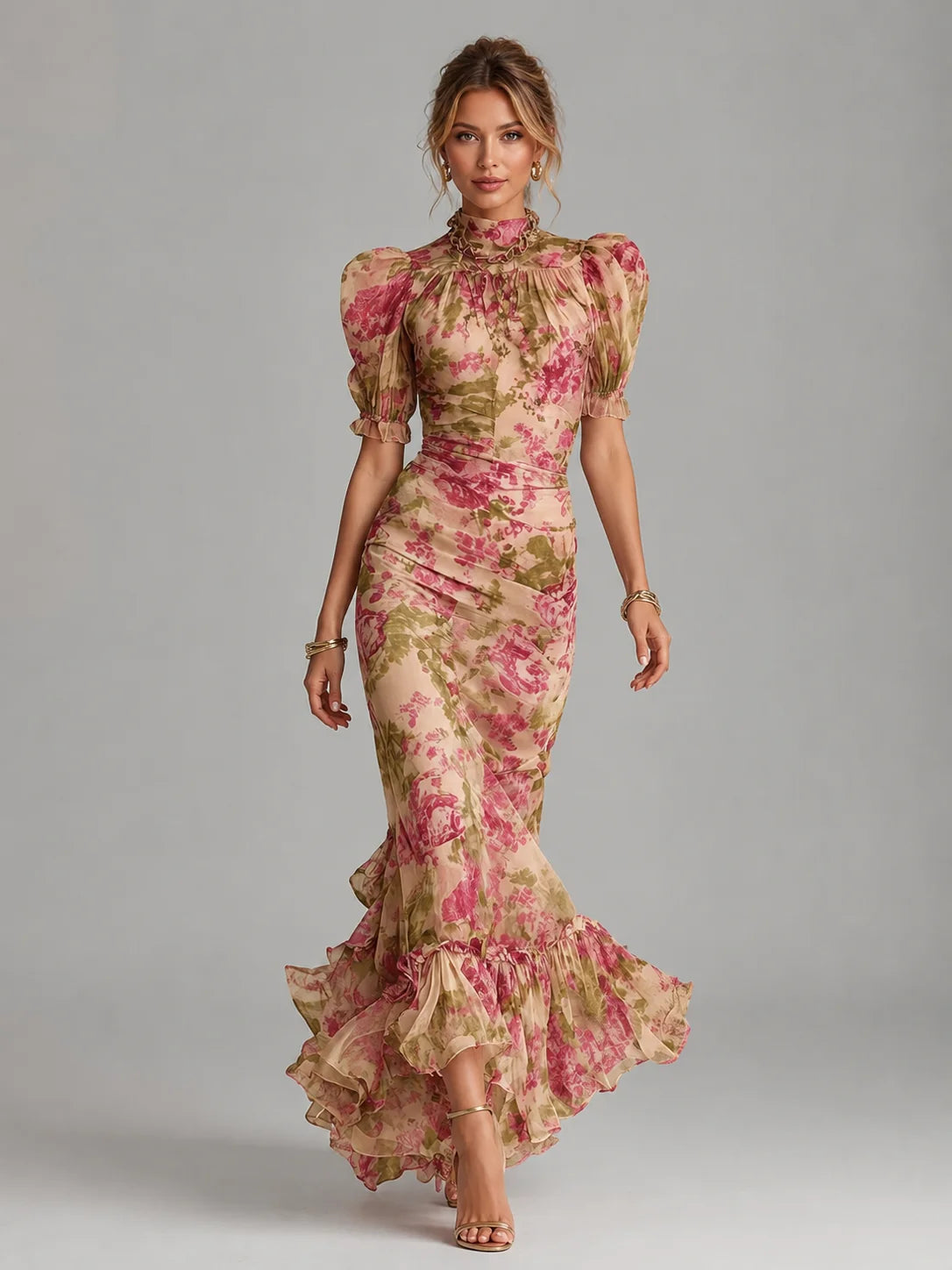Sofia | Elegante Abito Cerimonia Maxi in Chiffon Floreale 0