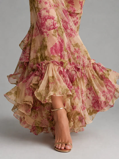 Sofia | Elegante Abito Cerimonia Maxi in Chiffon Floreale 4